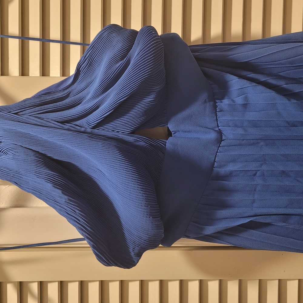 Flying Tomato Blue Pleated Halter Pantsuit
